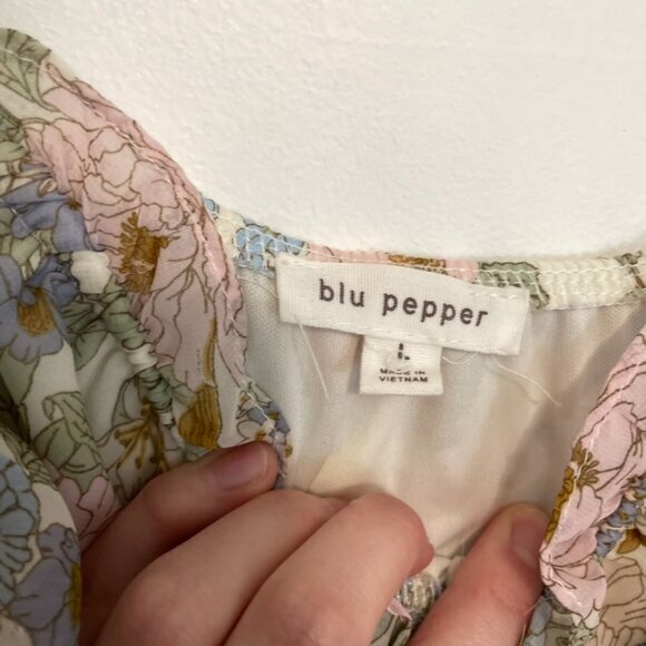 BLU PEPPER May Flowers Ruffled Dress Cream Ivory Etc Floral Cottagecore Babydoll - Picture 6 of 16